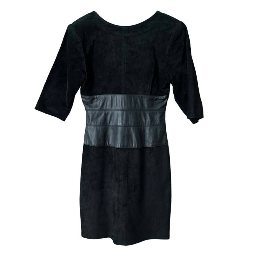 VTG I Magnin Black Leather Suede Patchwork Cocktail Dress Party women 8‎